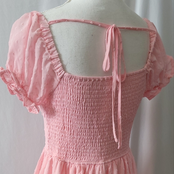 SWISS DOT SWEETHEART NECKLINE MINI DRESS-Pink Bubblegum - Picture 9 of 10